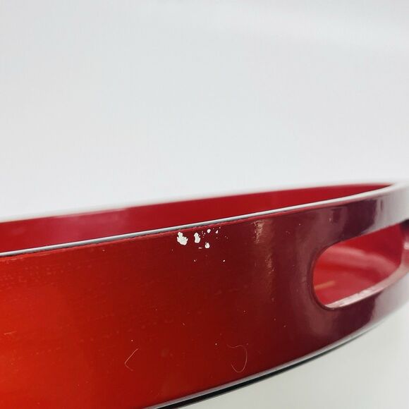 VTG Gold Silver Lacquerware Fern Rust Red Round Serving Tray 13" Marusei Japan - Picture 3 of 12